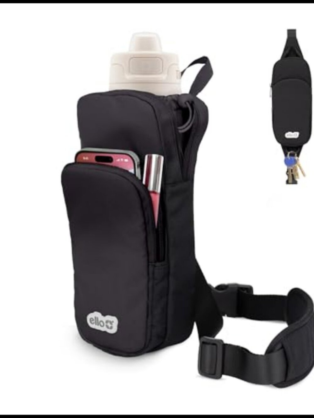 Crossbody Sling Water Bottle Bag Fits 24oz Pockets Adjustable Strap Drawstring